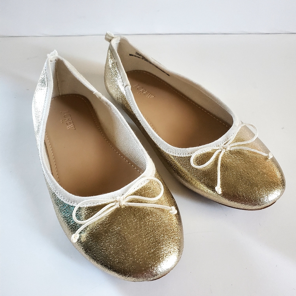 J. Crew Metallic Gold Flats with Bow Youth Size 3